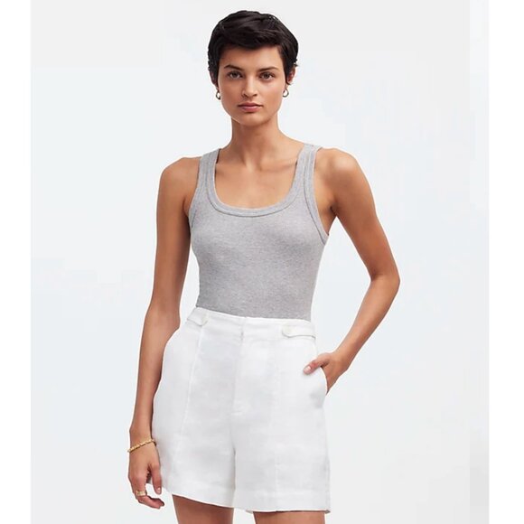 🏷️NWT:  Madewell Clean Button-Tab Shorts in 100% Linen White - Size 12 - Picture 1 of 9